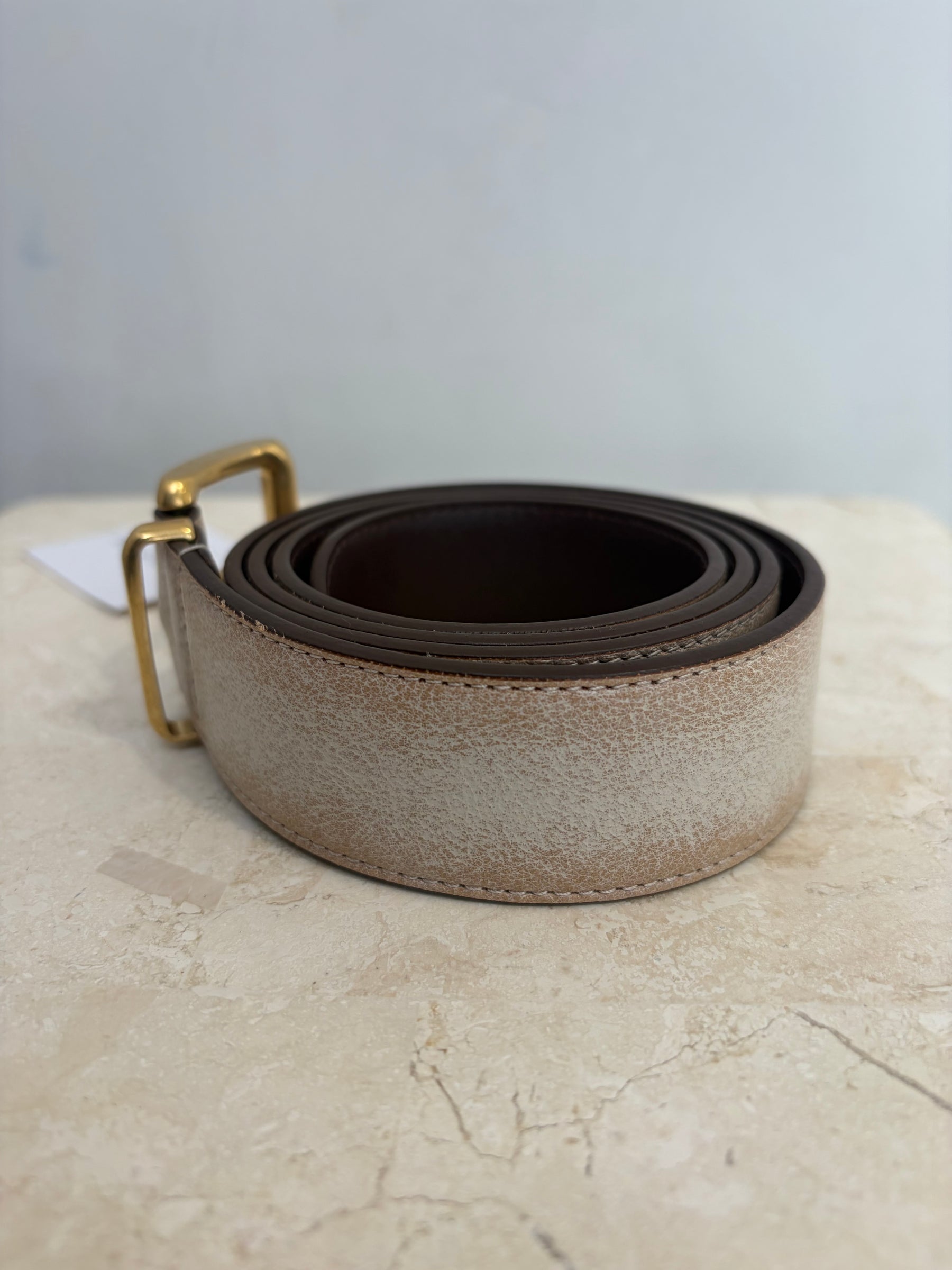 Miu Miu Distressed Beige Finish And Gold Tone Engraved Hardware, 32/80