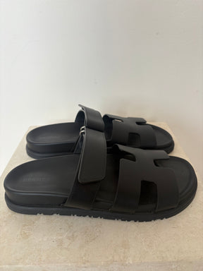 Hermes Chypre Sandals In Black, 38