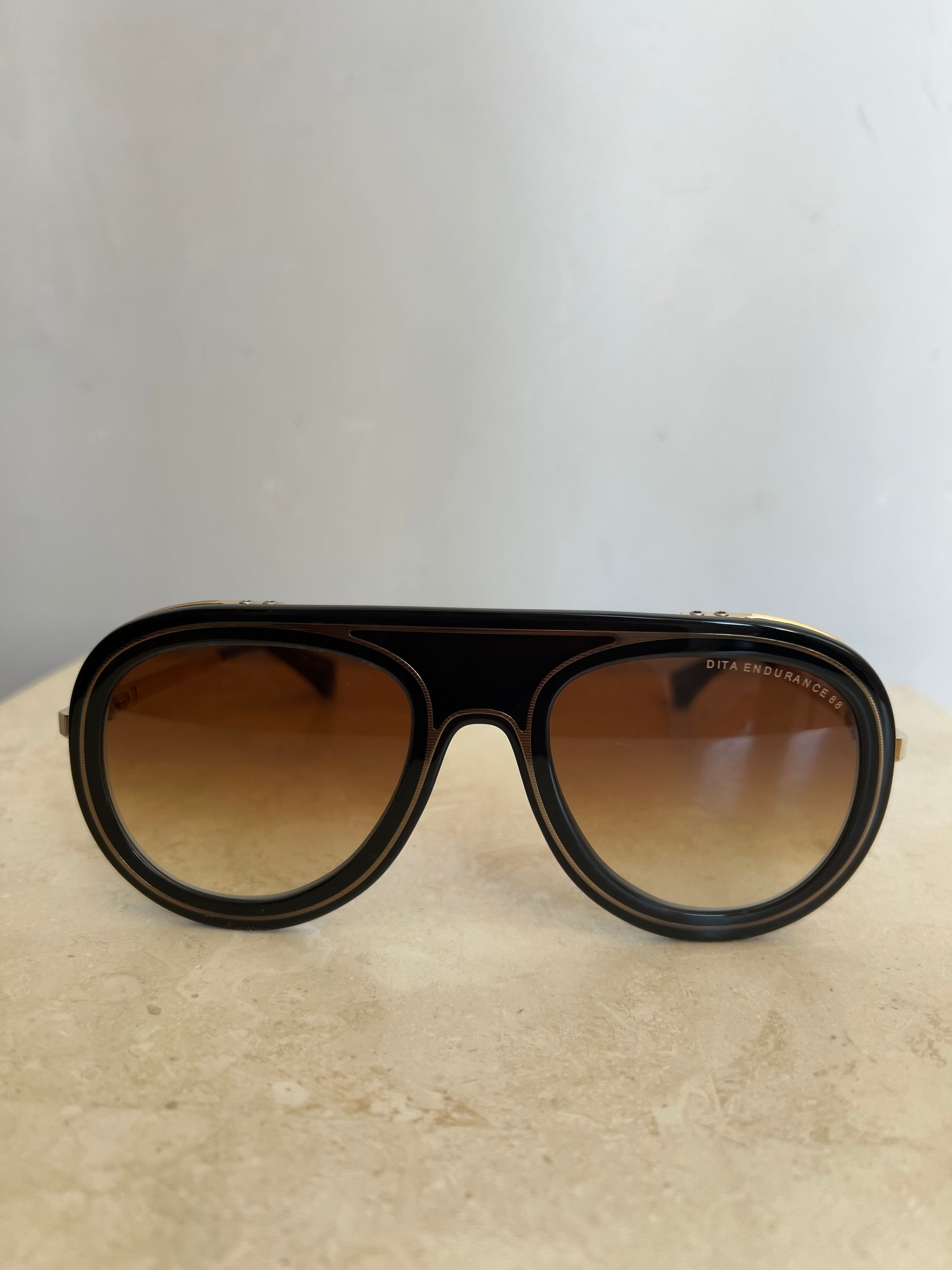 DITA Black and Gold Oversized Aviator Style Sunglasses