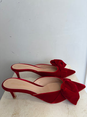 Gianvito Rossi 55 Bow Details Velvet Mules In Red, 39.5