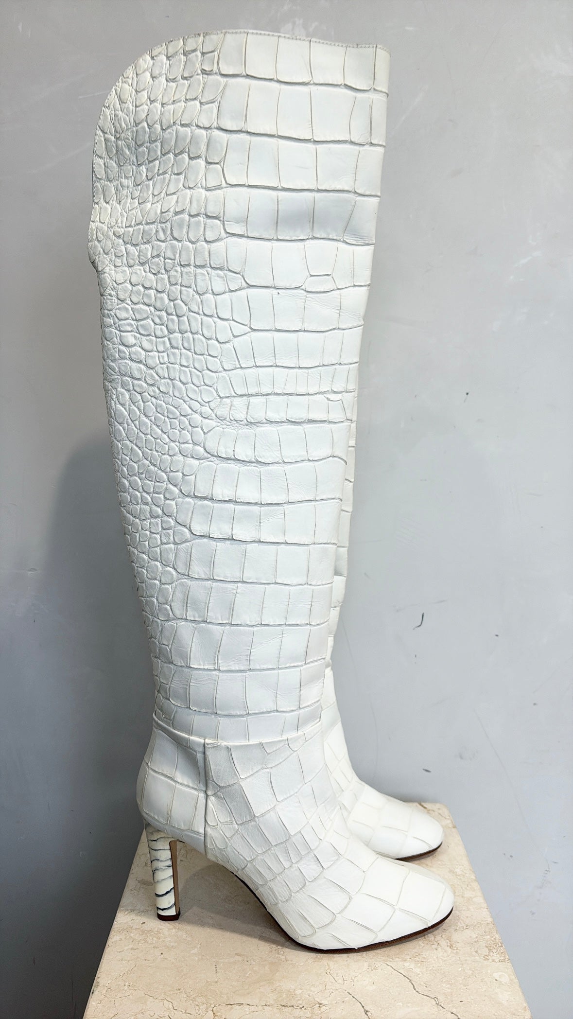 GABRIELA HEARST White Croc Effect Over the Knee Boots, 40.5