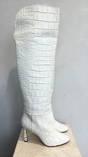 GABRIELA HEARST White Croc Effect Over the Knee Boots, 40.5