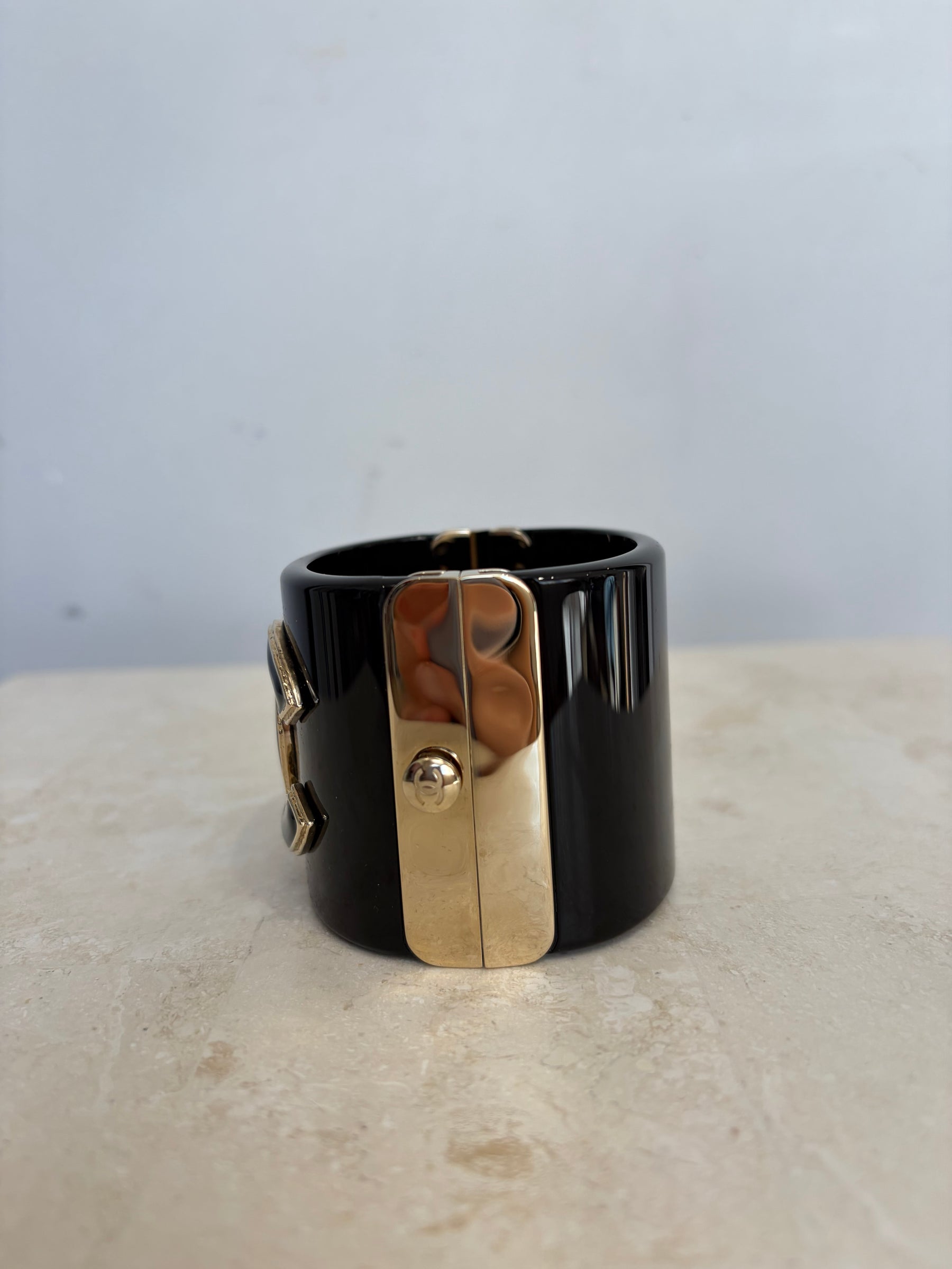 Chanel Black and White Acrylic Logo Cuff SET