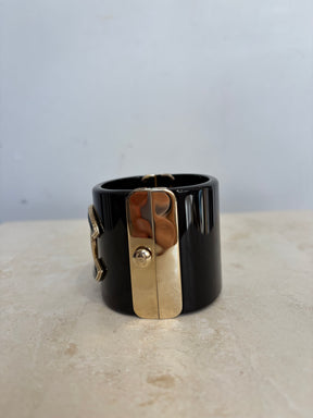 Chanel Black and White Acrylic Logo Cuff SET