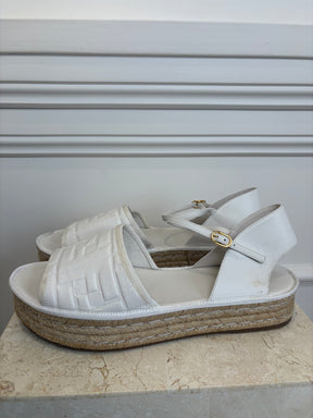 Fendi White Leather Logo Embossed Espadrille Sandal, 42