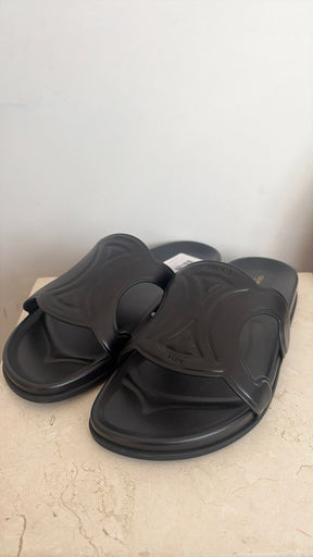 Celine Black Leather Triomphe Slides, 39