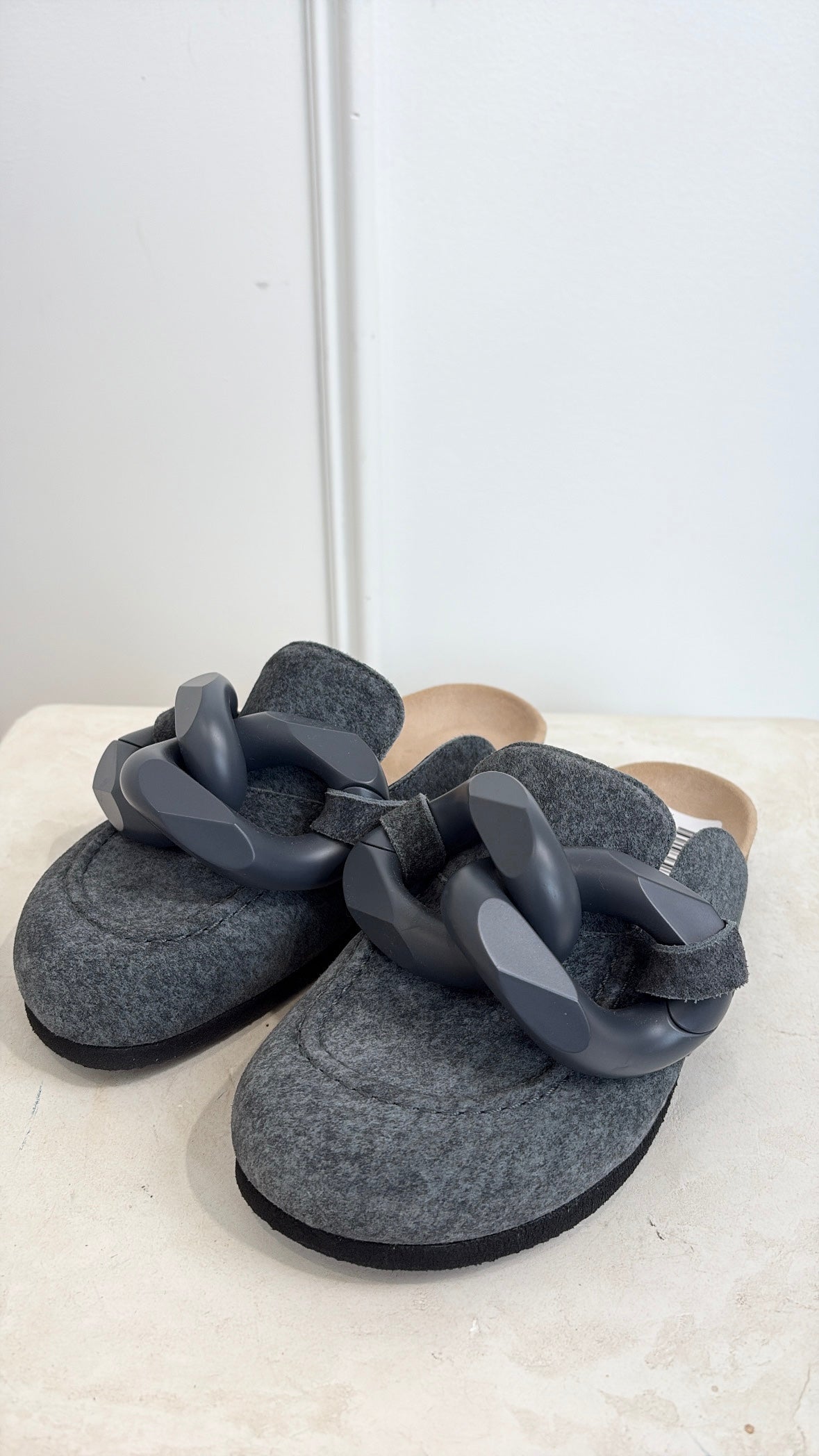 JW Anderson Grey Felt Chain Mules, 37