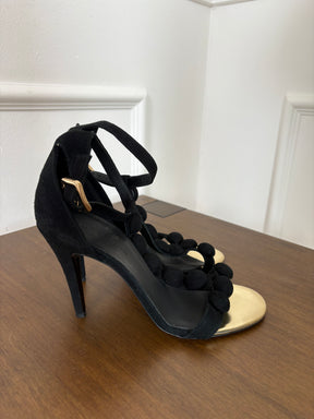 Camilla and Marc Suede T Bar Pom Pom Ankle Strap Heels, 40