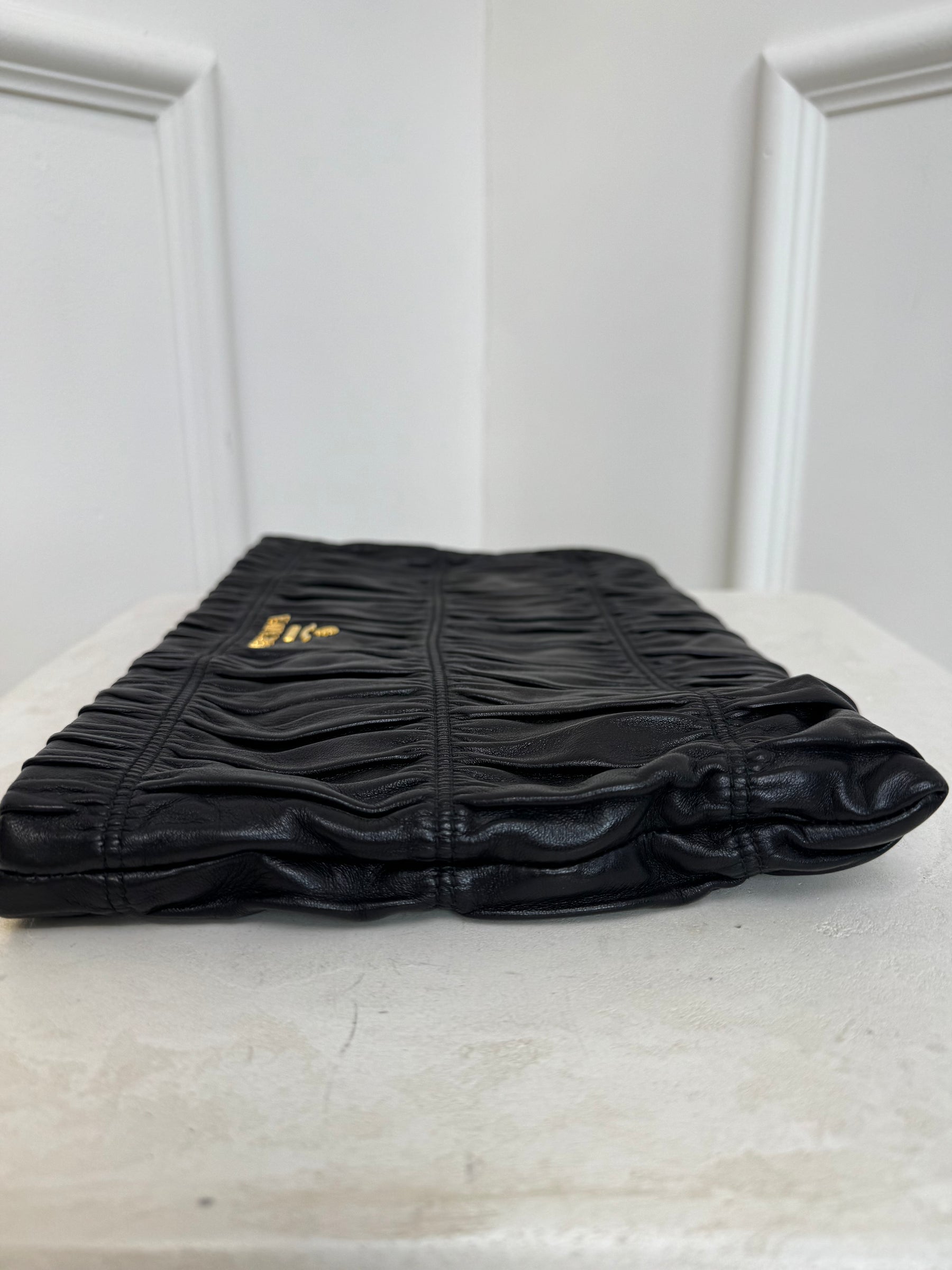 Prada Black Matelasse Logo Pouch