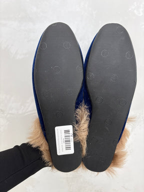 Gucci Blue Suede Shearling Princetown Slippers, 39