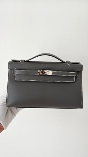 Hermès Kelly Pochette in Gris Meyer Swift Leather with Craie Interior