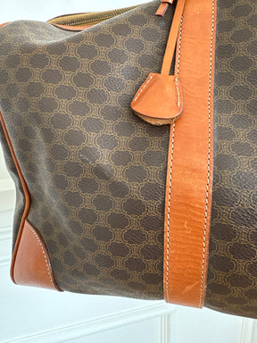 Celine Triomphe Canvas and Tan Leather Trim Duffle Bag