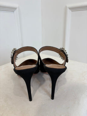 Aquazzura Crystal Blossom Mule 75 Black, 39