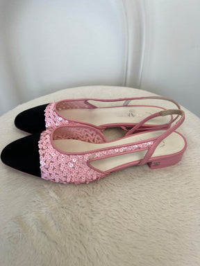 Chanel Pink Sequin Slingback Flats, 40C