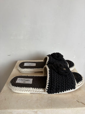 Chanel Black Crochet Camilia Slides Black, 39 C