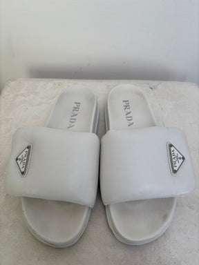 Prada White Padded Slides, 37.5