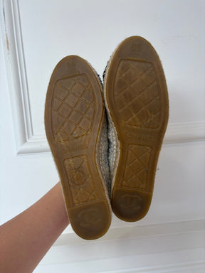 Chanel Cream and Black Tweed Logo Espadrilles, 36