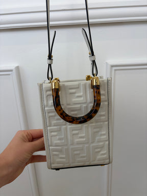 Fendi White De-bossed Monogram Leather Mini Sunshine Shopper Tote