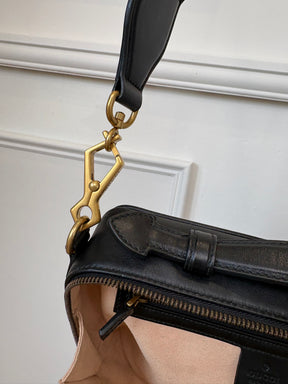 Gucci Black Chevron Leather Marmont Top Handle Satchel Bag