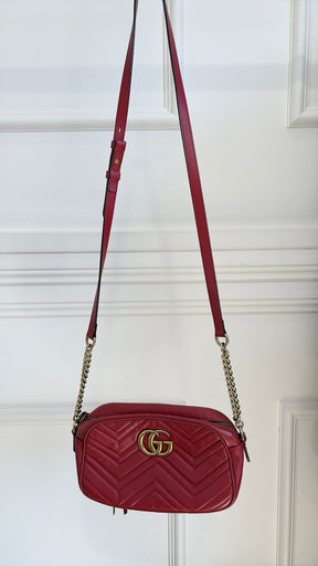 Gucci Red Chevron Quilted Marmont Small Camera Bag