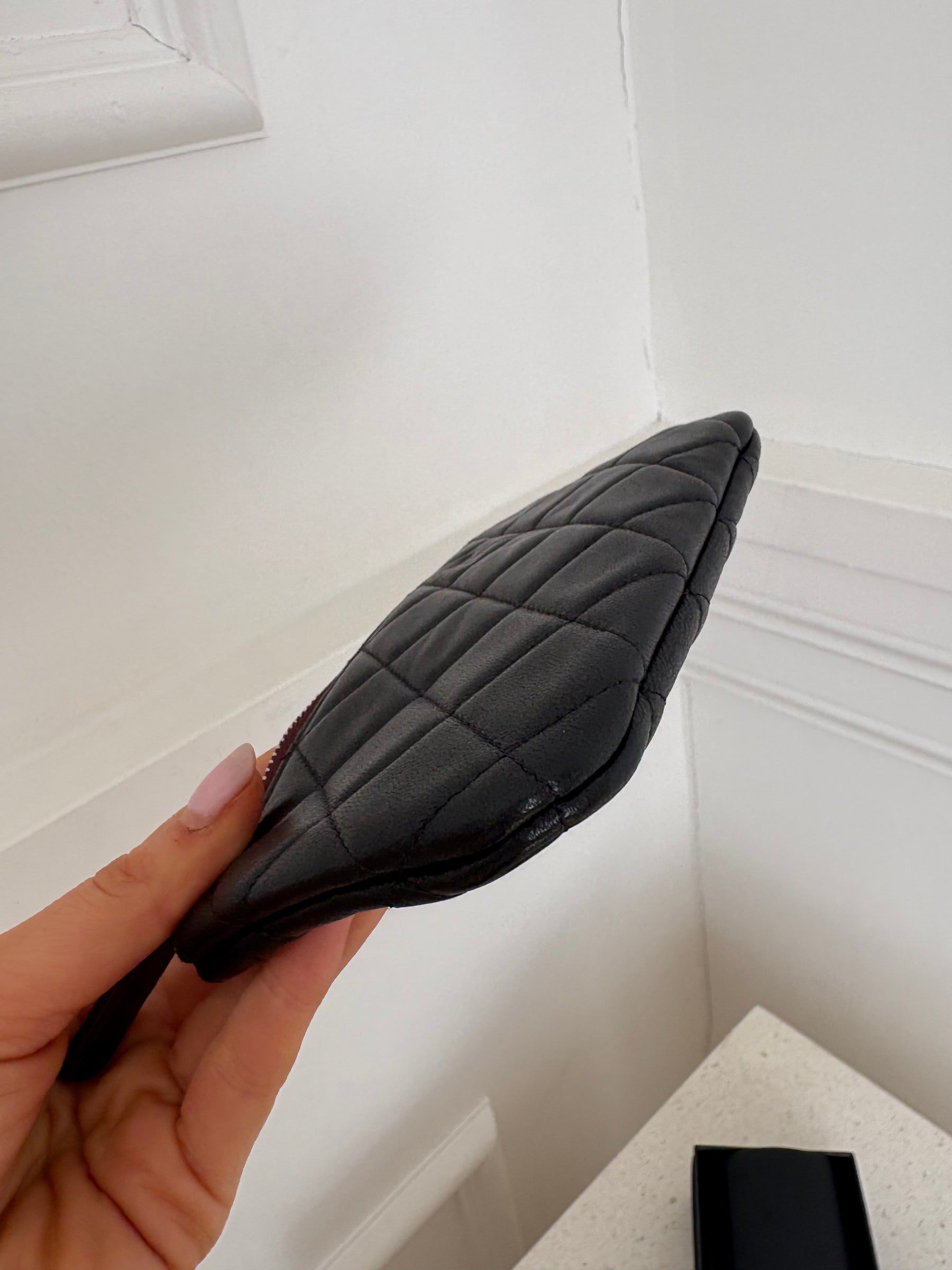 Chanel Black Lambskin Leather Mini Zipped Pouch