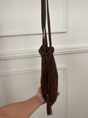 Miu Miu Suede Drawstring Bag In Chocolate