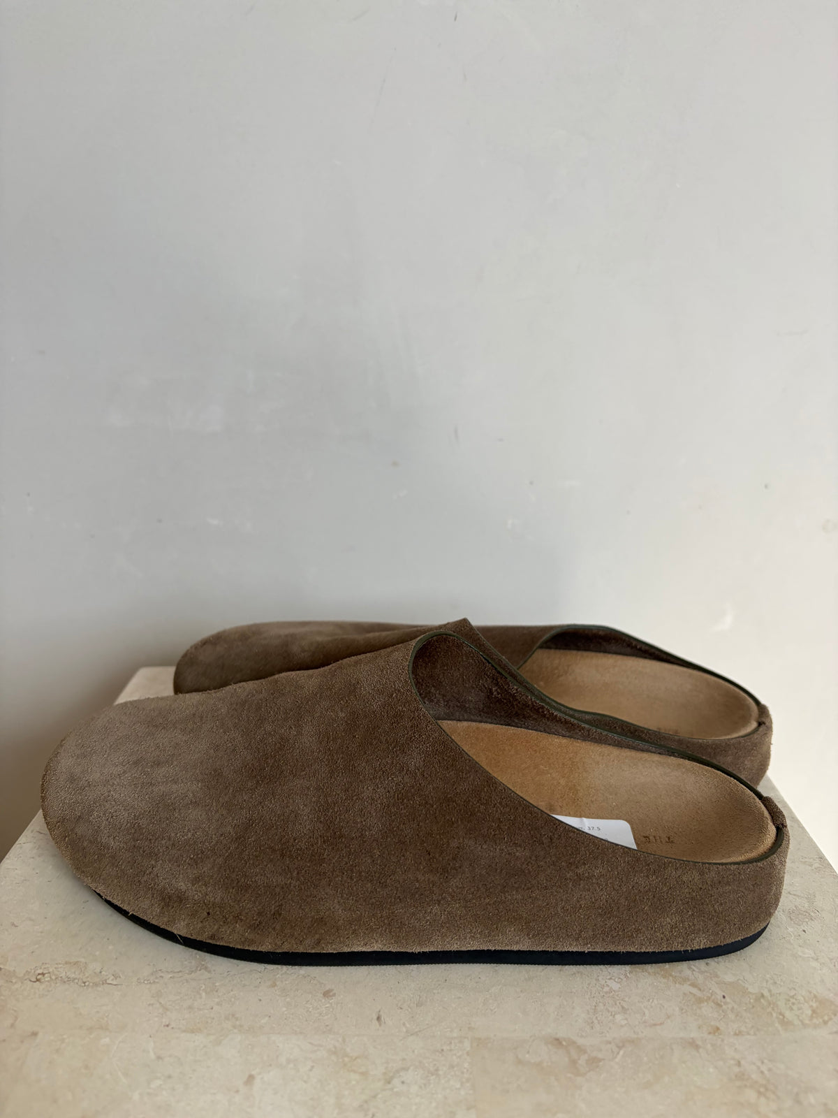 The Row Hugo Suede Slides Taupe, 37.5