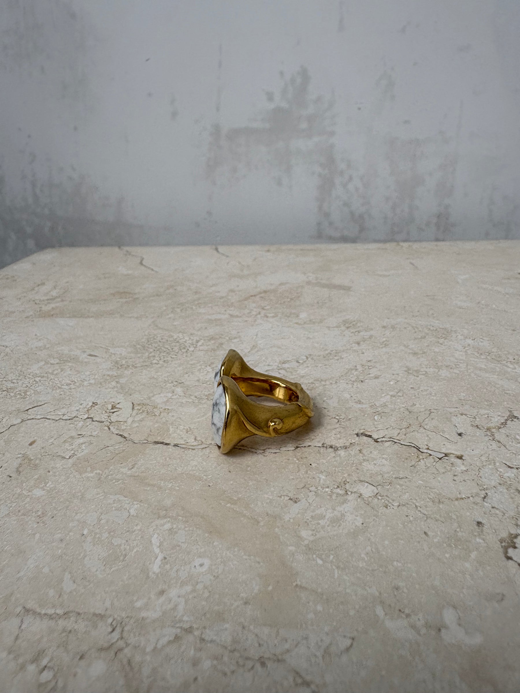 Loewe Gold Tone Marbled Stone Ring, S