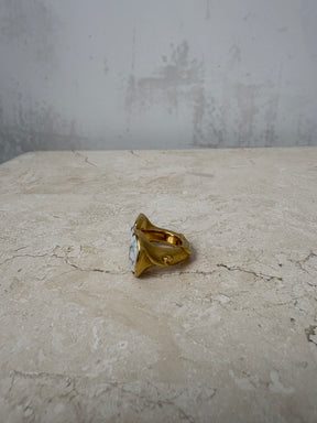 Loewe Gold Tone Marbled Stone Ring, S