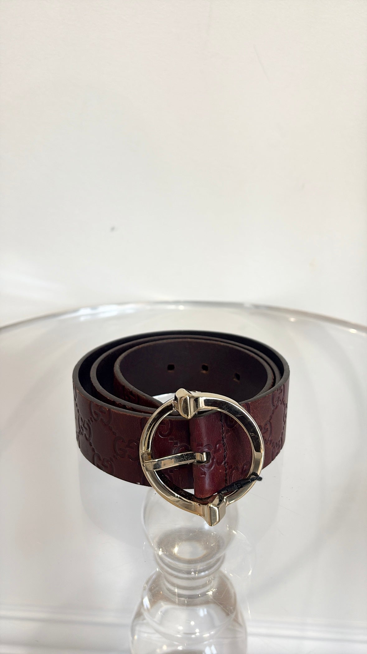 Gucci Monogram Brown Leather Belt Gold Hardware, 90cm