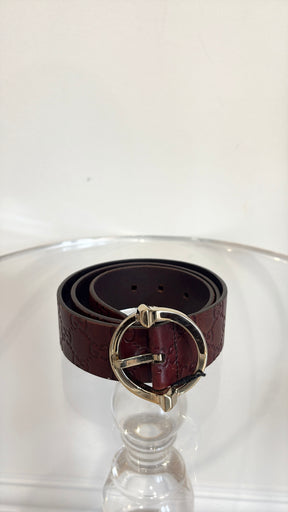 Gucci Monogram Brown Leather Belt Gold Hardware, 90cm
