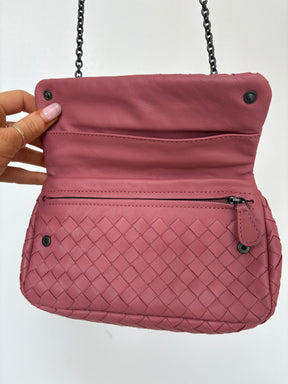 Bottega Veneta Musk Pink Intrecciato Leather Chain Flap Bag