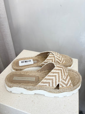 Stella McCartney Natural and White Raffia Espadrille Slides, 38