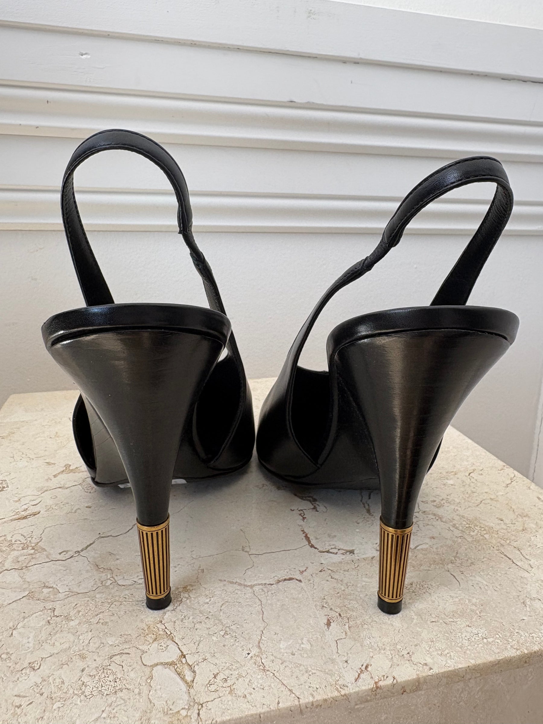 Khaite Bella Leather Slingback Pumps Black, 41