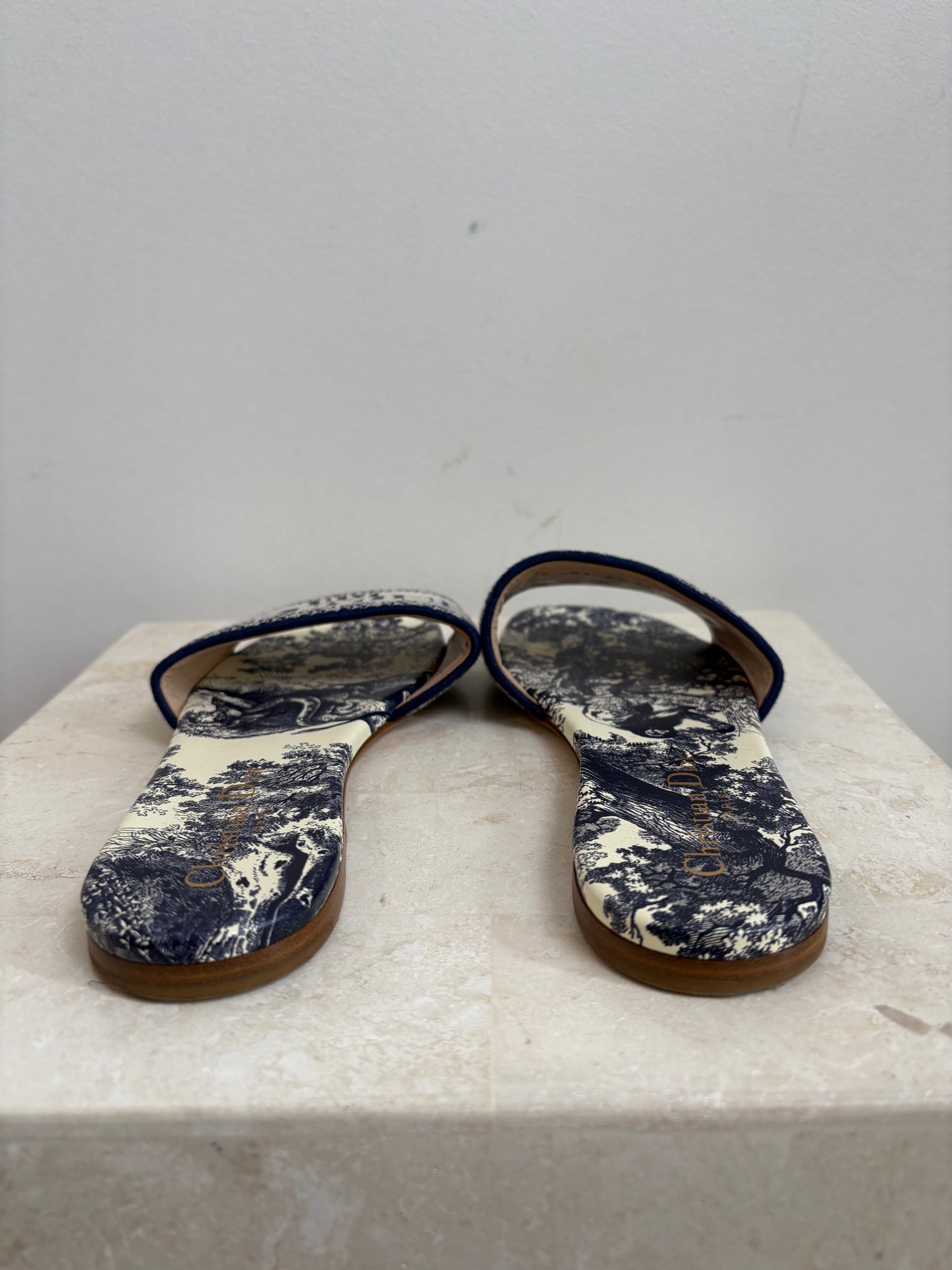 Dior D Way Slides Navy And Cream, 36.5