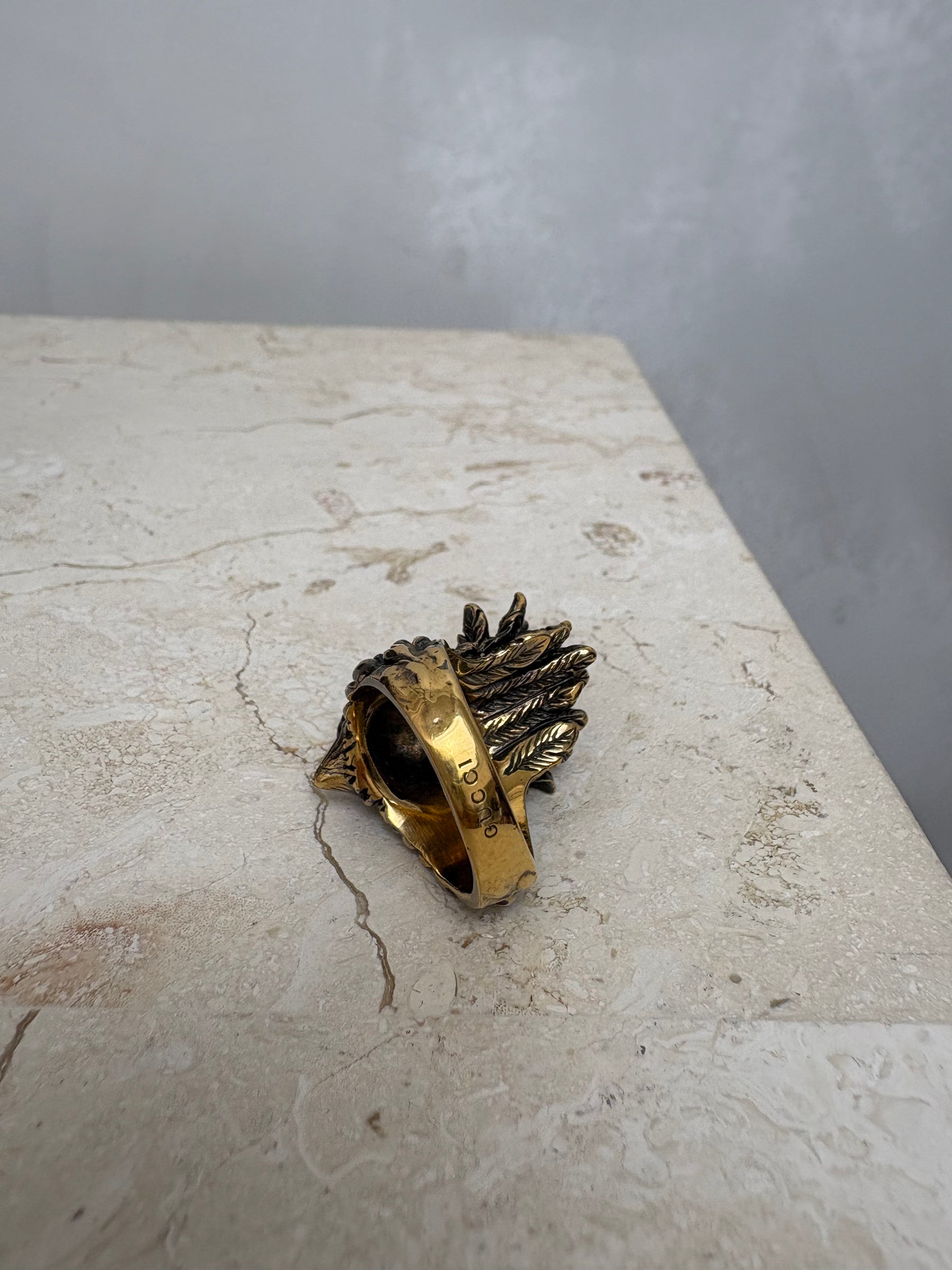 Gucci Gold Tone Eagle Head Ring, 16