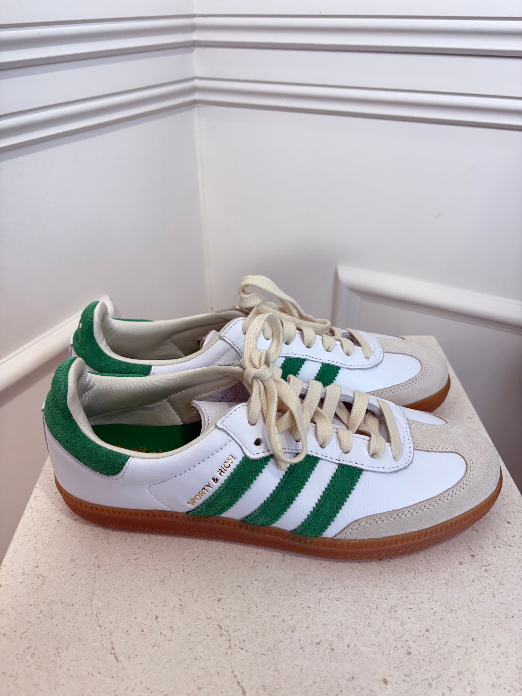 Adidas x Sporty and Rich White and Green Samba Sneakers, 6 US