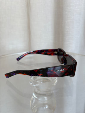 Prada Red and Black Marbled Acetate Rectangular Sunglasses