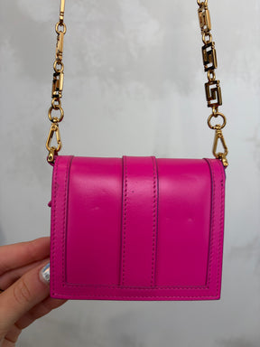 Versace Pink Leather Greca Goddess Chain Mini Wallet