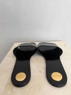Saint Laurent Black Patent Leather Carlyle Slides, 39