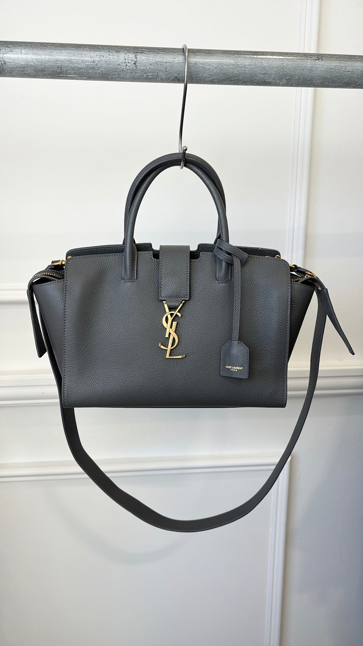 Saint Laurent Charcoal Leather Downtown Cabas Top Handle Crossbody