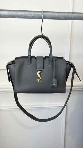 Saint Laurent Charcoal Leather Downtown Cabas Top Handle Crossbody