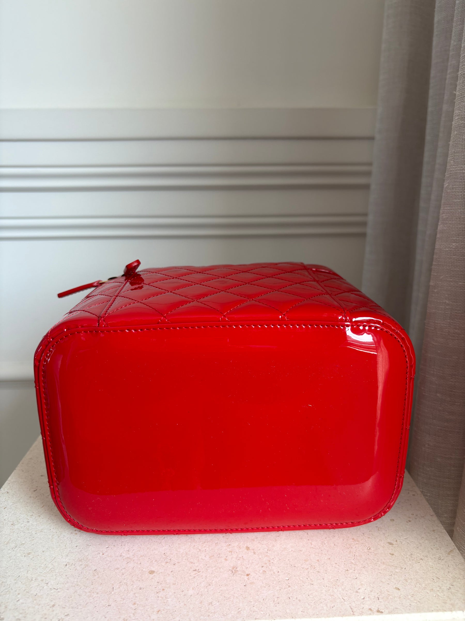 Chanel Red Patent Quilted Leather Vanity Case