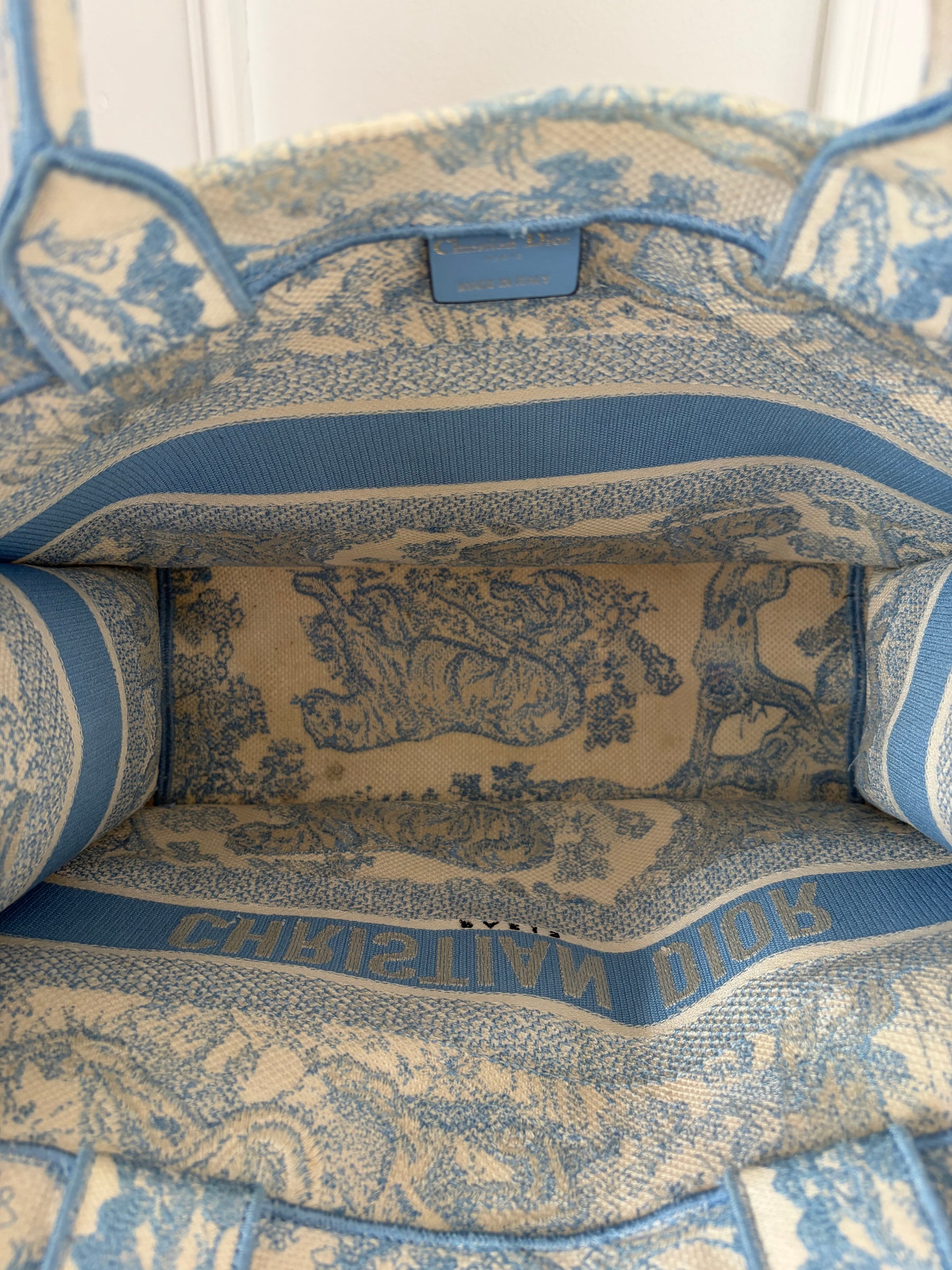 Dior Blue and Cream Toile De Jouy Small Book Tote