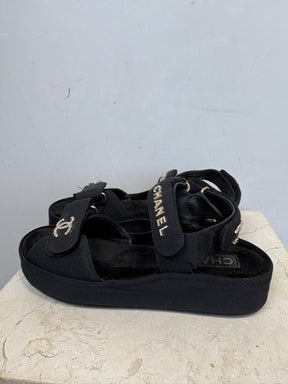Chanel Black Grosgrain Platform Sandlas, 36