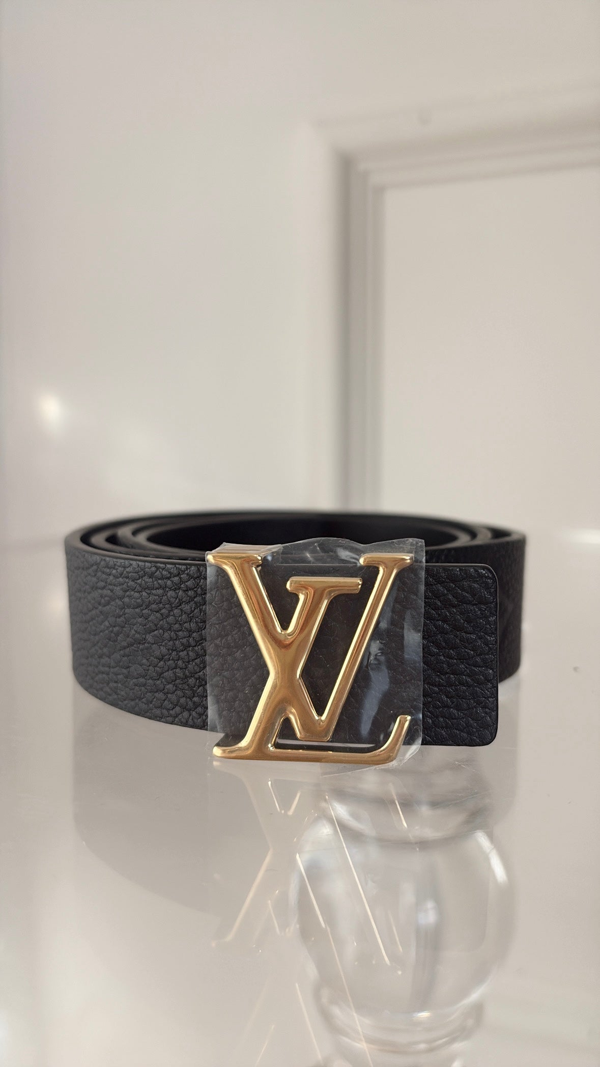 Louis Vuitton Black Empreinte Leather Logo Belt, 85