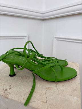 Scanlan Theodore Green Leather Strappy Lace Up Heels, 37