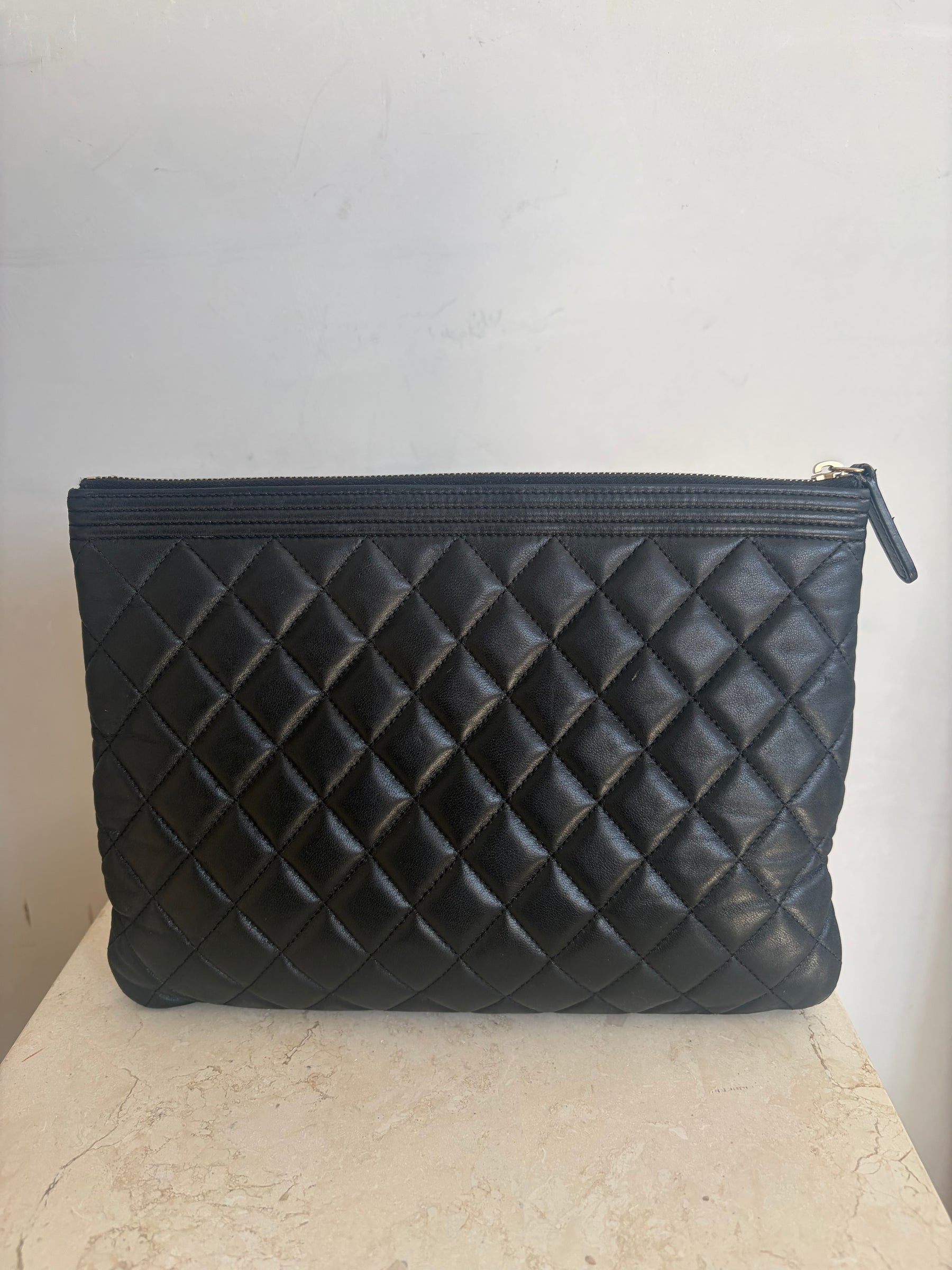 Chanel Black Quilted Leather Medium Boy Pouch