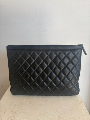 Chanel Black Quilted Leather Medium Boy Pouch