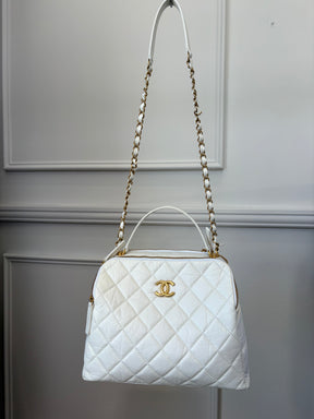 Chanel White Lambskin Leather Retro Spirit Bowling Bag